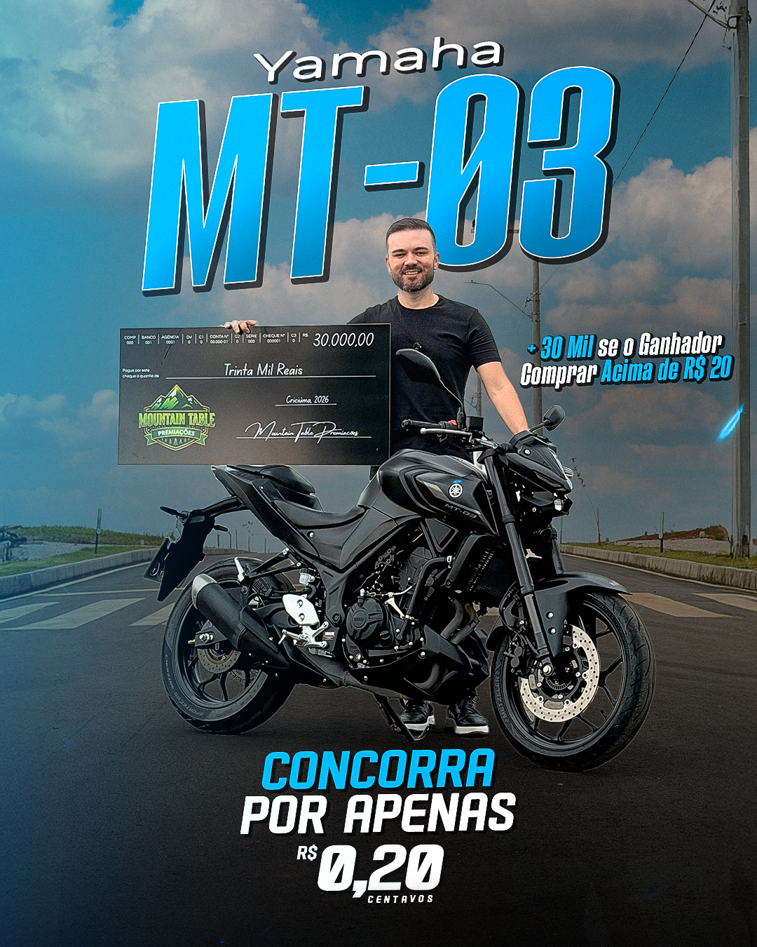 Yamaha MT-03 2025 + (+ 30 Mil se o Ganhador Investir Acima de R$ 20) 🏍️💰